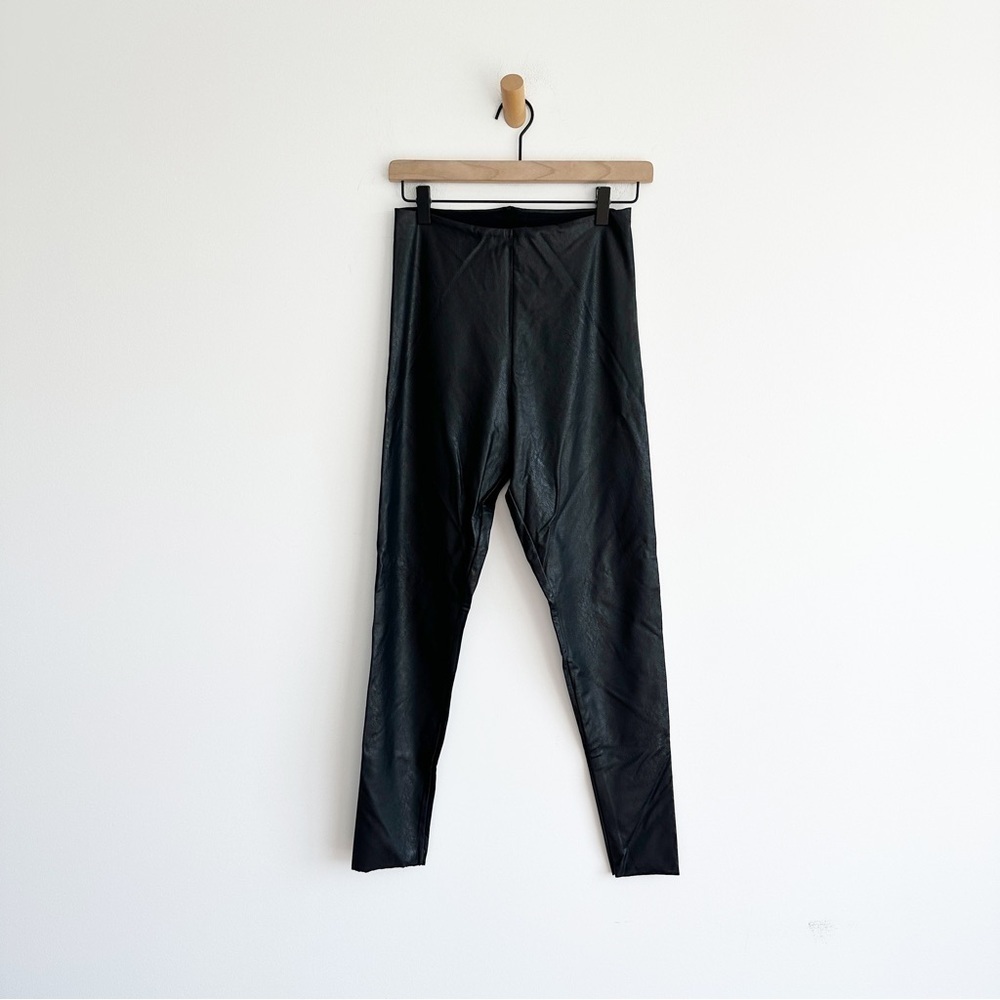 Commando Control Top Faux Leather Leggings Large Black Raw Hem (READ)
